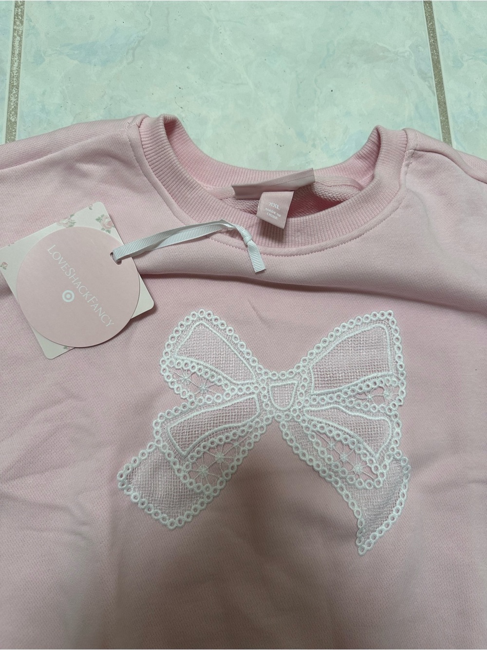 LoveShackFancy x Target Girls' Ella French Terry Bow Pink Sweatshirt Size XXL - Picture 9 of 10
